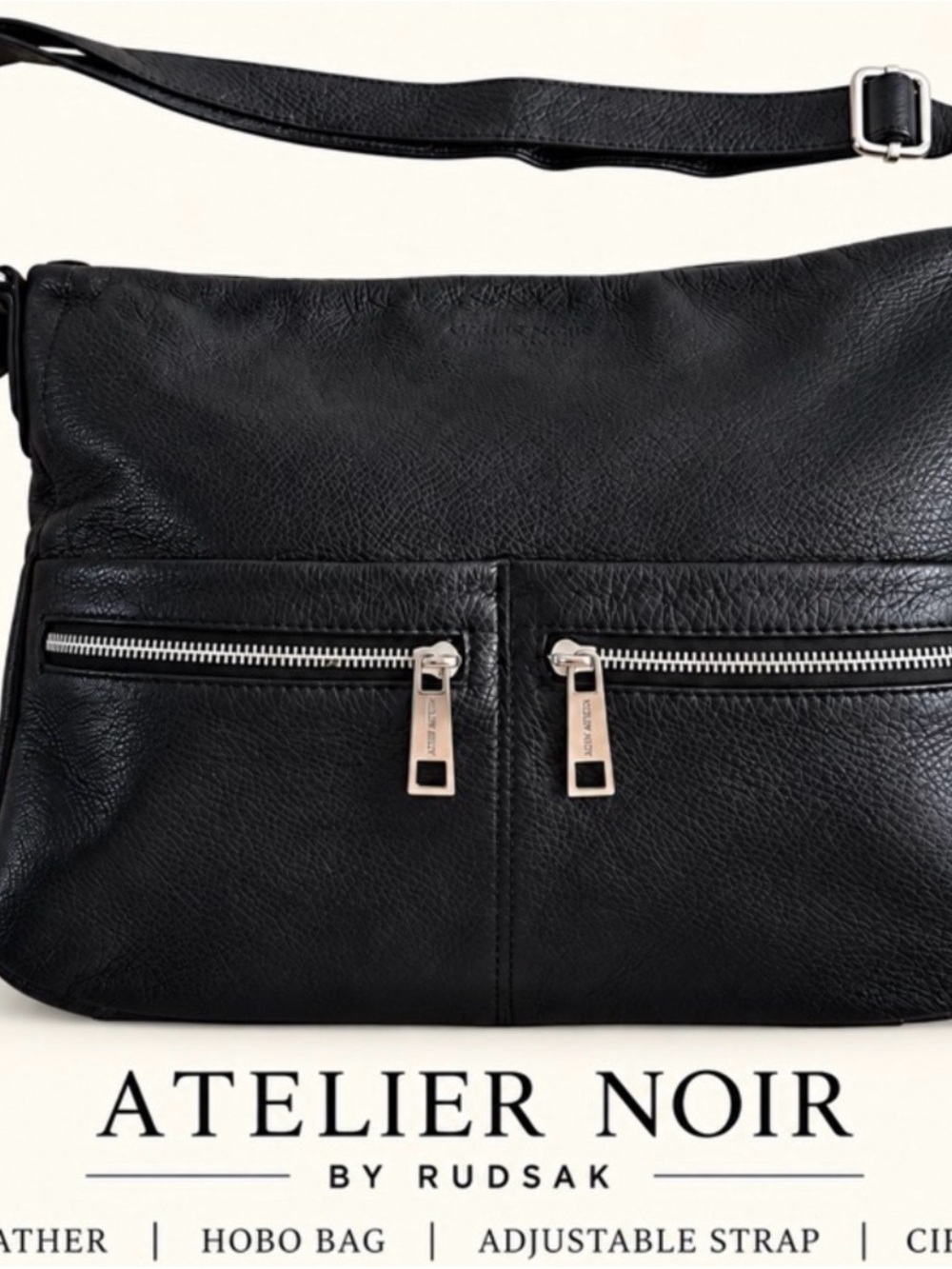 Rudsak Black Leather Hobo Bag with Adjustable Strap